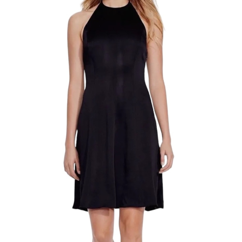 POLO Ralph Lauren Satin Fit-N-flare Crepe T-Back Halter Mini Dress, Black, Sz 4